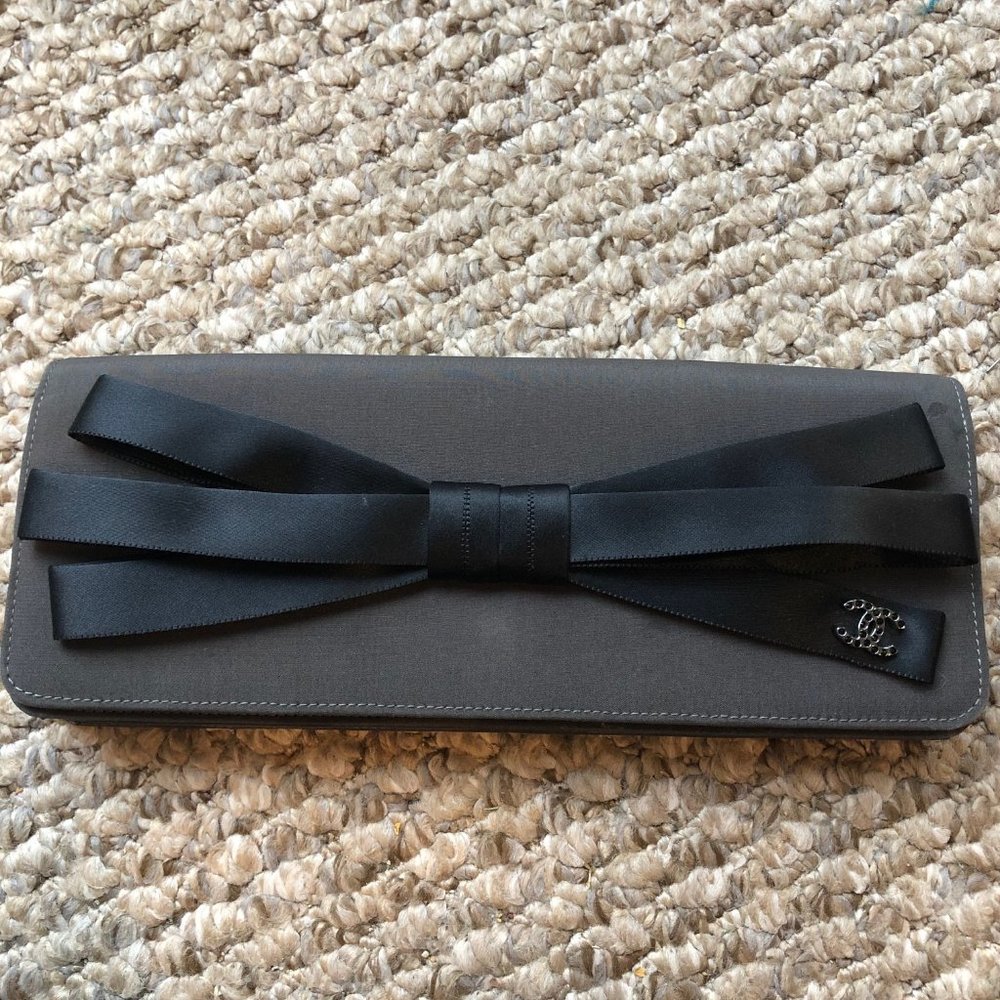 COPY - Authentic CHANEL Midnight Black Satin Bow Evening Clutch Bag